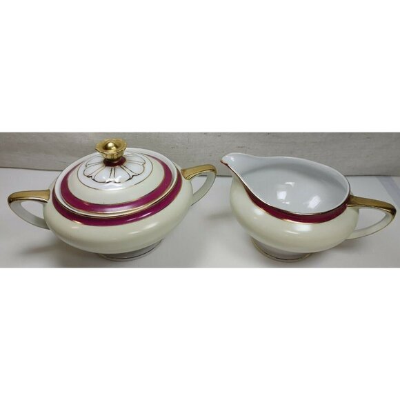 Vtg 1930's Victoria Multicolor China Czechoslovakia Bone China Sugar and Creamer - Picture 1 of 12